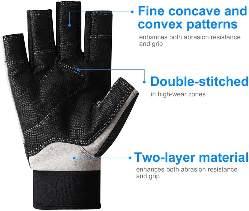 B-FOREST 3/4 Length Finger Sailing Gloves for Kayaking，Rowing,Stand Up Paddle Boards, Water Skiing, Paddling and Diving,Professional Fishing Gloves for Men Women Youth - Image 3